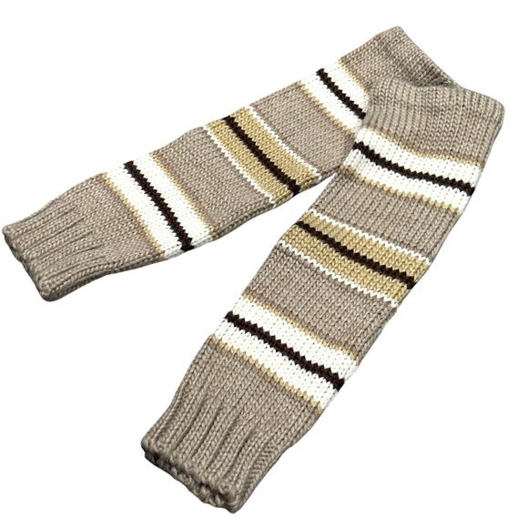 Women's Beige Striped Knit Over Knees Footless Thermal Winter Leg Warmer Socks - Picture 2 of 5